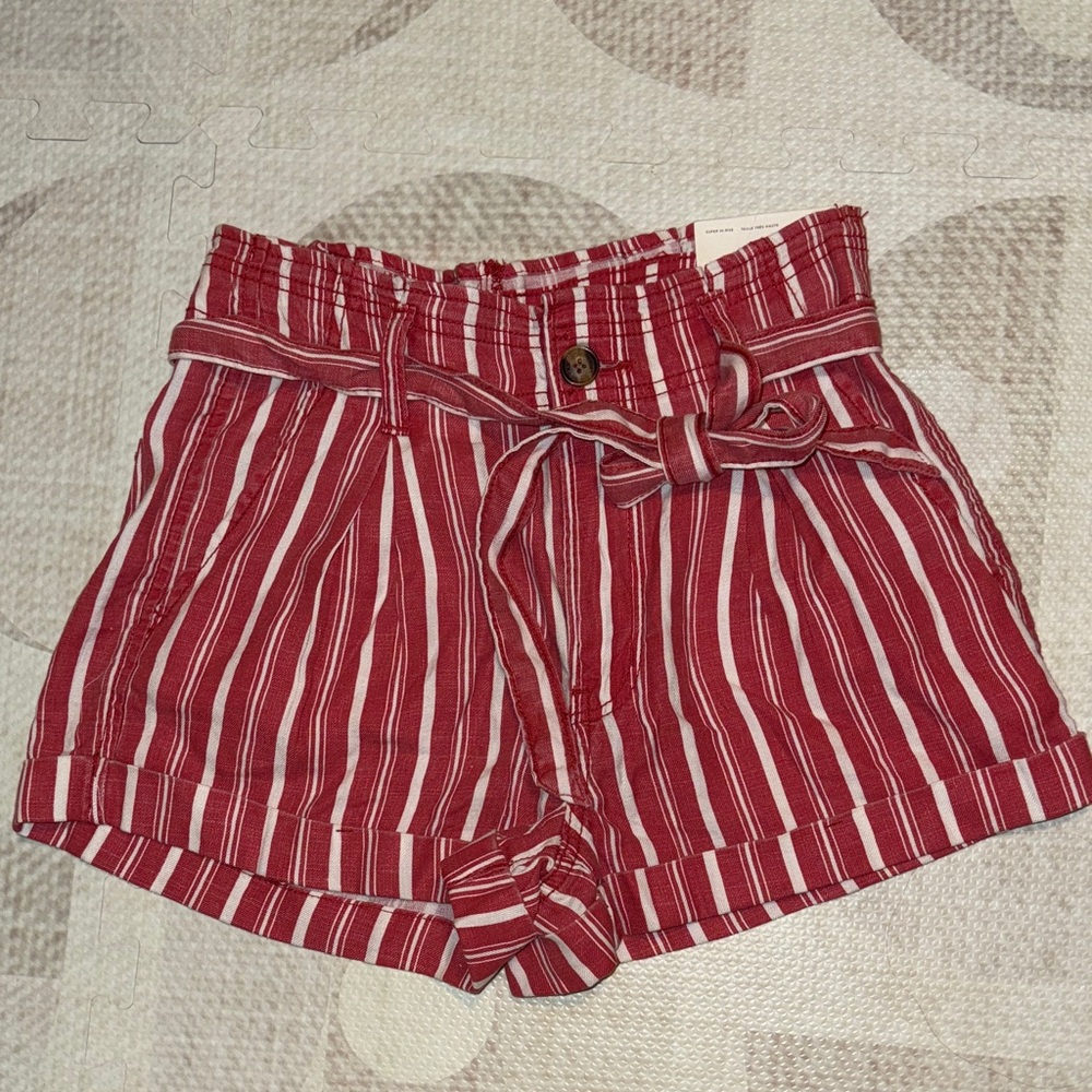 American Eagle Outfitters Red Striped High Waist Shorts